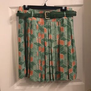 Green and orange patterned pleated skirt ModCloth